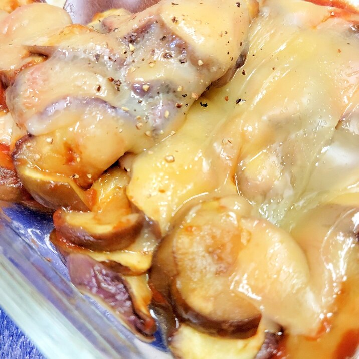 簡単♪電子レンジdeナスのトマケチャチーズ焼き風♪